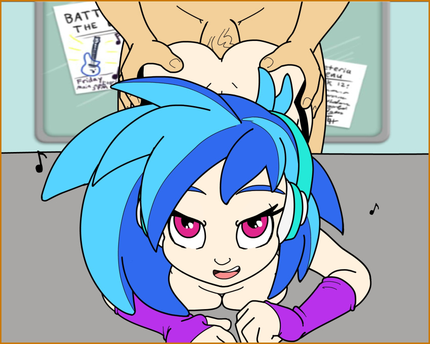 anal blue_hair face friendship_is_magic gloves human human_male male my_little_pony notes straight_hair vinyl_scratch