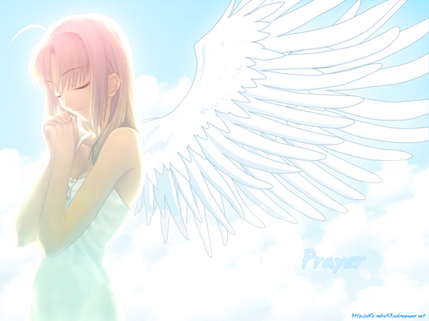 angel angel_wings artoria_pendragon blonde_hair closed_eyes fate/hollow_ataraxia fate_(series) female_only praying solo takeuchi_takashi wallpaper watermark wings