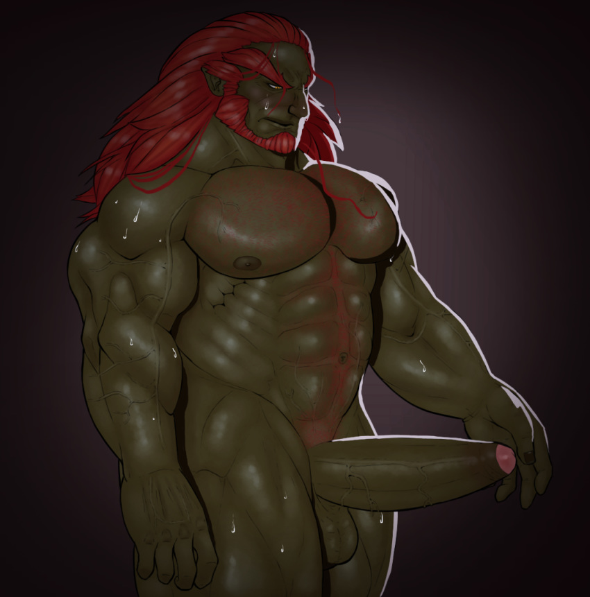 1boy abs balls ballsack bara beard big_arms big_balls big_legs big_pecs big_penis boner daddy dilf erection facial_hair fat_cock foreskin ganondorf ganondorf_(hyrule_warriors) green_skin hairy hairy_chest hairy_male hairy_pecs huge_cock humanoid humanoid_penis hyrule_warriors intact large_penis long_hair_male male male_nipples male_only masculine mature_male muscle muscles muscular_arms muscular_male nude nude_male partially_retracted_foreskin pecs penis red_hair scrotum solo sweat testicles the_legend_of_zelda thedarkdjin uncut veiny_muscles veiny_penis