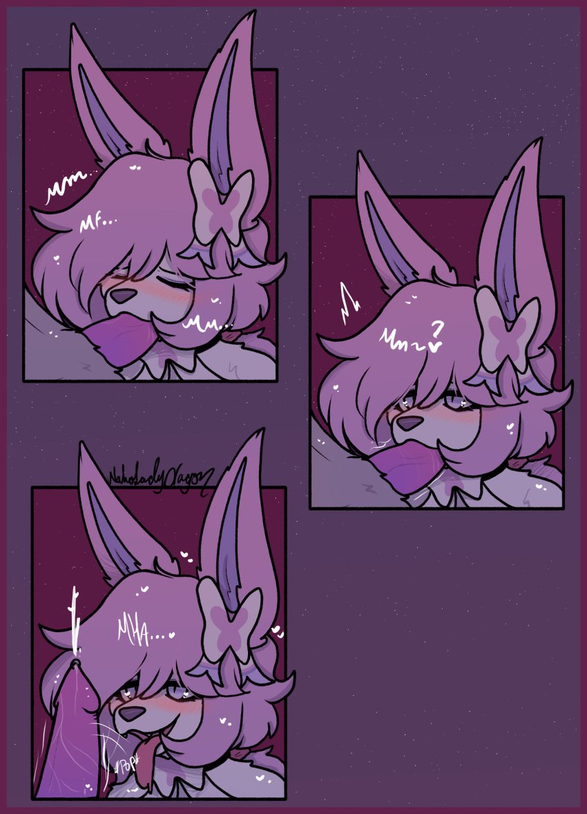 anthro border comic_panel duo eeveelution ejaculation femboy floppy_sylveon generation_6_pokemon hi_res male male/male naholadydragon nintendo oral oral_penetration penetration piercing pokemon pokemon_(species) purple_border sylveon