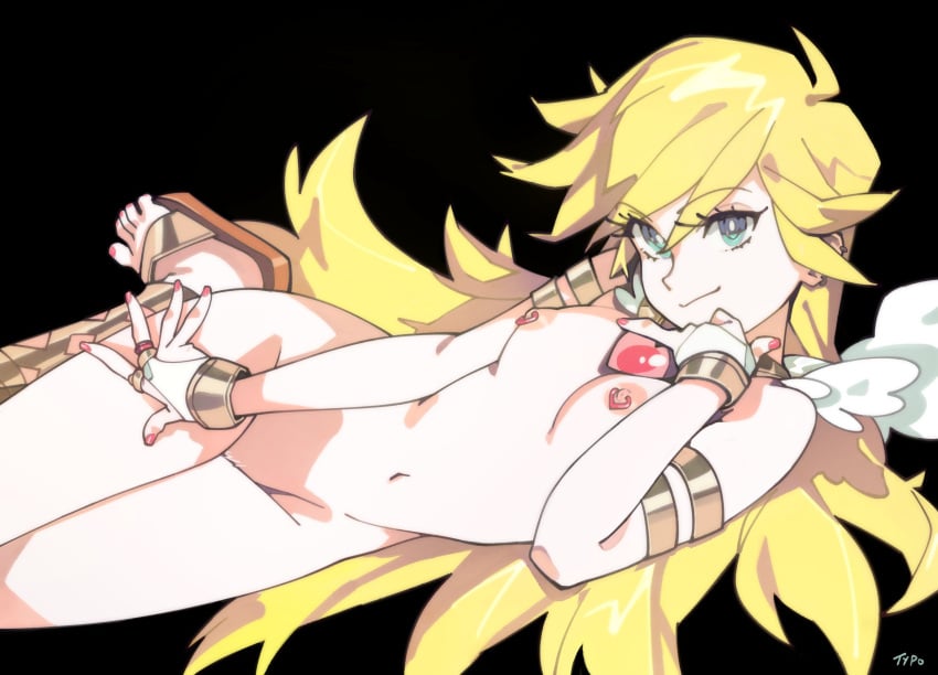 1girls 2025 angel angel_wings blonde_hair bracelet breasts female female_only green_eyes light-skinned_female light_skin long_hair looking_at_viewer navel necklace nipple_piercing nipples optionaltypo panty_&_stocking_with_garterbelt panty_anarchy ring sandals small_breasts solo wings