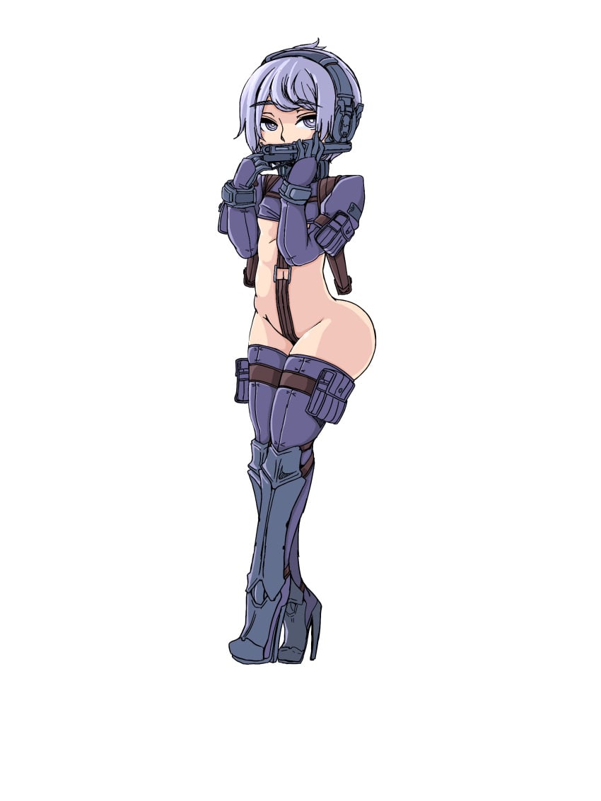 arm_pouch arm_strap ass axe bellybutton breasts covered_mouth crop_top crotch_strap doekuramori eyebrows female female_focus flat_chest full_body gloves gluteal_fold greaves hair_between_eyes headgear high_heel_boots high_heels holding holding_gun holding_pistol holding_weapon martyr_(the_citadel) matching_hair/eyes navel official_art pistol pouch purple_eyes purple_gloves purple_hair purple_shirt purple_thighhighs short_hair solo solo_focus standing the_citadel the_martyr thigh_pouch thigh_strap thighhighs transparent_background weapon