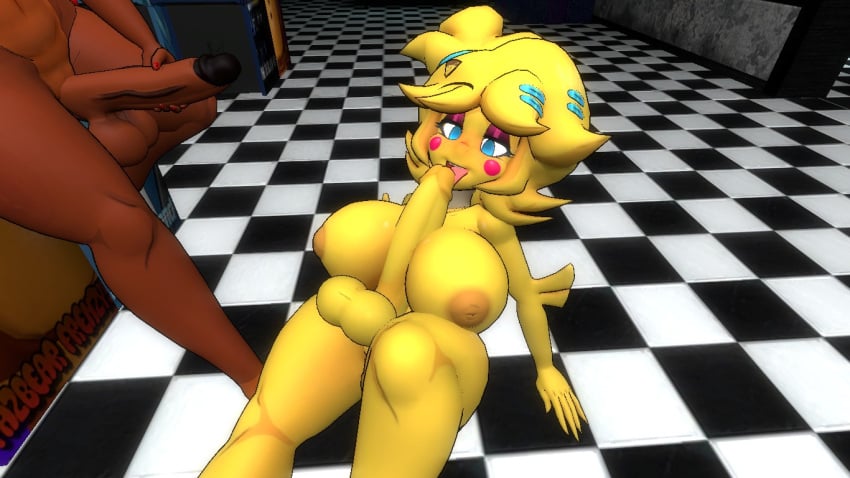 1futa 3d big_ass big_breasts big_butt big_penis cally3d chiku chiku_(cryptia) cryptiacurves fnia furry futa_only futanari self_lick thick_thighs toy_chica_(fnaf) yellow_body