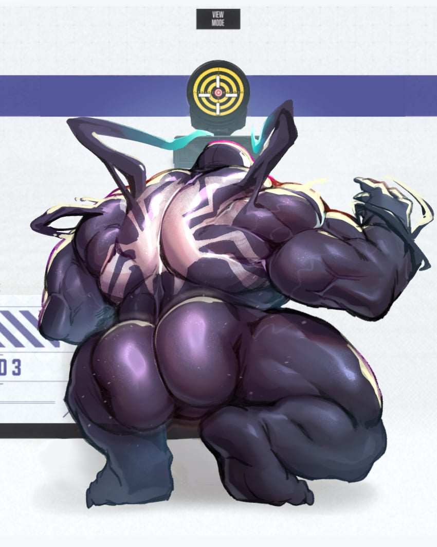 2025 4:5 absurd_res alien alien_humanoid ass back_muscles barazoku biceps big_butt big_muscles claws clothing crouching deltoids glistening glistening_butt hi_res huge_butt huge_muscles humanoid male marvel marvel_rivals muscular muscular_humanoid muscular_male not_furry rear_view simple_background skinsuit solo solo_male symbiote thick_arms thick_thighs tight_clothing triceps vein veiny_muscles venom_(marvel) vorusuarts