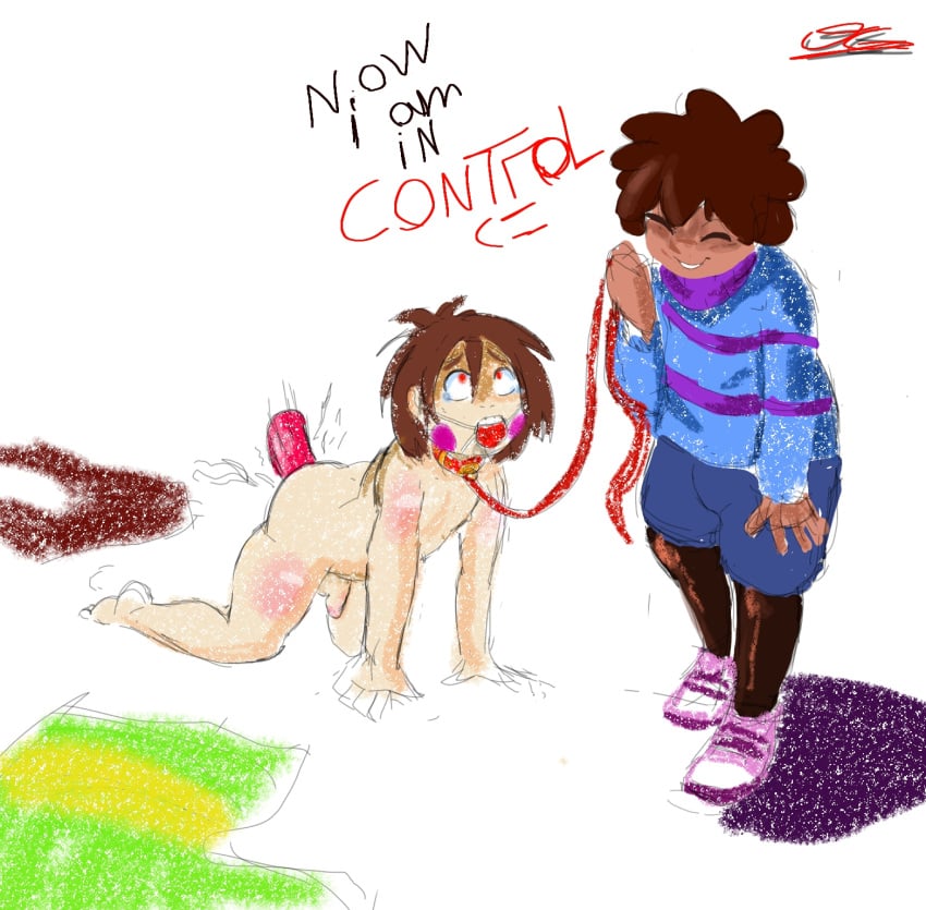 barefoot chara collar dildo_in_ass dog_collar domination frisk gay gay_domination kbrarodriguera leash male penis small_penis undertale undertale_(series) watermark