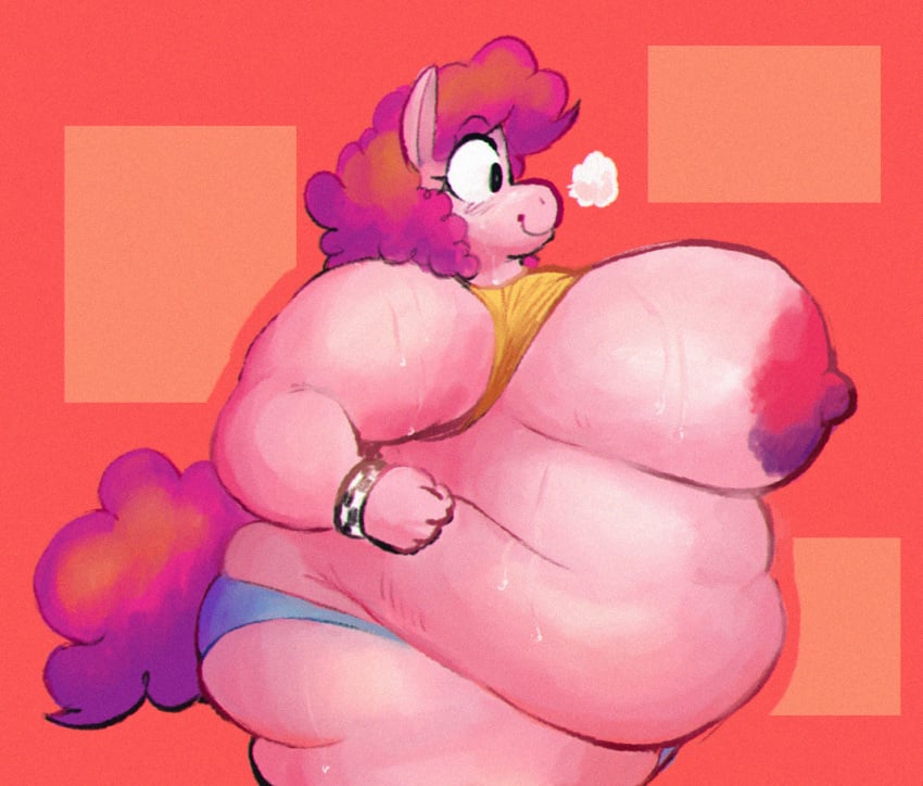 1girls anthro anthrofied ass bbw big_breasts breasts breasts_out horse_tail my_little_pony pink_hair pinkie_pie_(mlp) punkitt shirt_lift sweat sweaty sweaty_breasts tagme wolfgirl9million