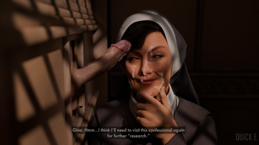 1girls 3d 3d_(artwork) after_fellatio after_oral church confession_booth cum cum_on_face cumshot cumshot_on_face english english_text female gina_lombardi glory_hole indiana_jones_and_the_great_circle light-skinned_female light-skinned_male light_skin nun_outfit part_of_a_set penis quick_e