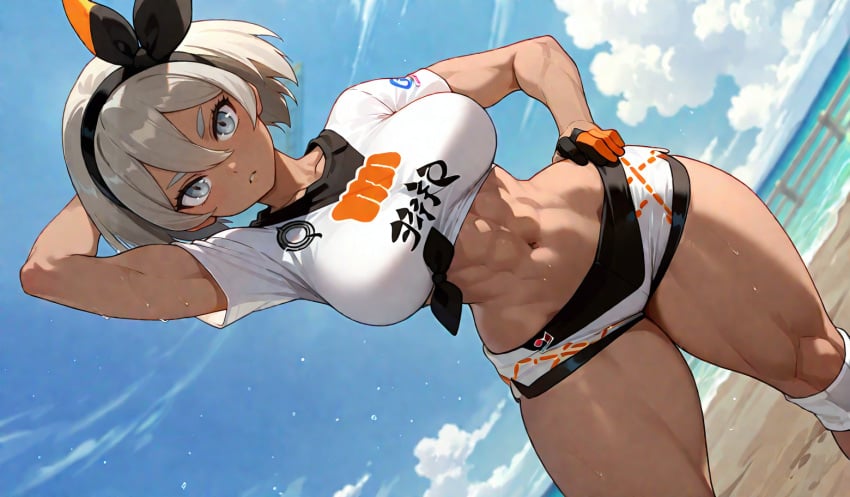 abs ai_generated bea_(pokemon) gym_leader muscles muscular muscular_female pokemon pokemon_ss short_hair