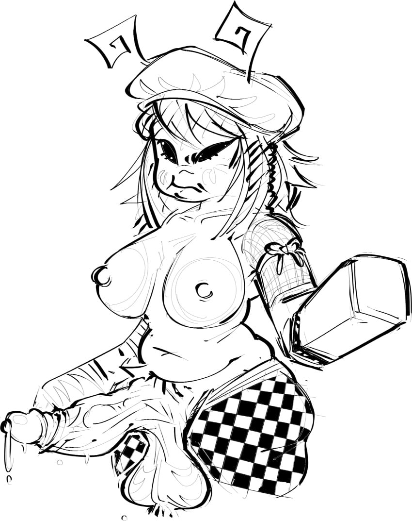 1futa alien alien_girl armwear balls blocky_body breasts checkered_clothing checkered_pants clothing egstym futa_only futanari hat medium_breasts nipples original_character pants partially_clothed penis penis_out precum precum_drip roblox robloxian short_hair sketch slightly_chubby solo standing stomach thighs