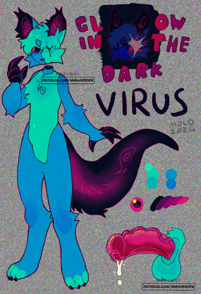 absurd_res anthro balls bodily_fluids claws cum cum_drip dripping dullahan european_mythology furry genital_fluids genitals hi_res irish_mythology male mmhorrors model_sheet mythology nude penis solo tail tongue tongue_out vein veiny_penis virus_(mmhorrors)