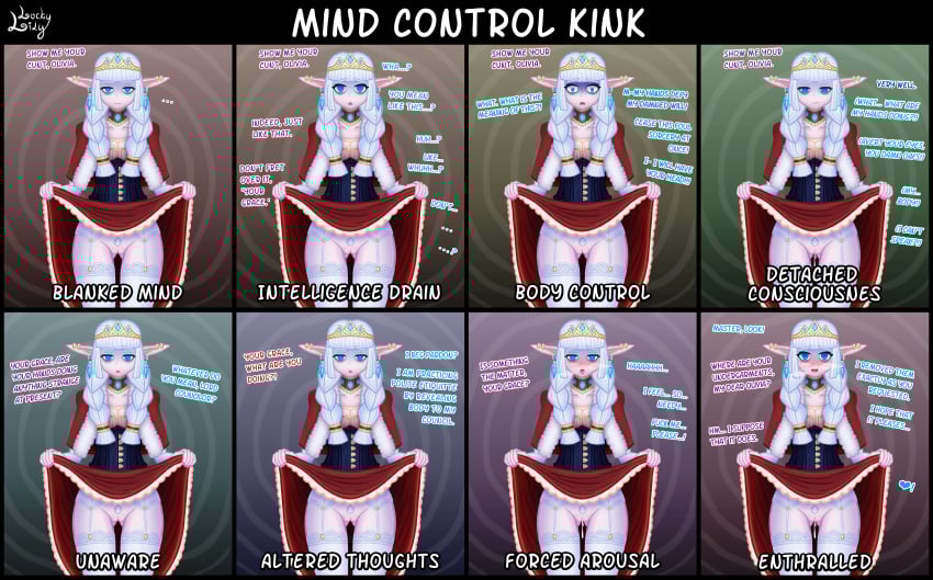 1girls blush elf exposed_pussy fear female hypnosis luckylily4 mind_control noblewoman olivia_the_magnanimous_(luckylily4)