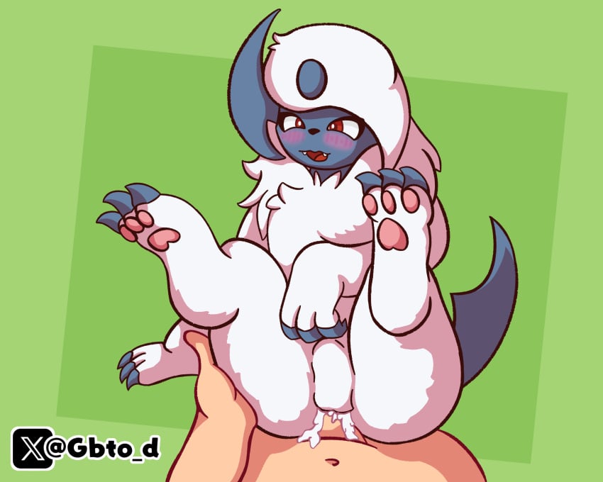5:4 absol ass bodily_fluids cum cum_inside duo female feral fur generation_3_pokemon genital_fluids genitals goombato_dibujos hand_on_butt hi_res human male male/female mammal nintendo paws penetration penis pokemon pokemon_(species) red_eyes simple_background tail vaginal_penetration vaginal_penetration white_body