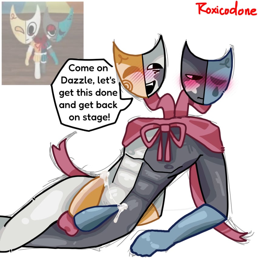 1boy 2_heads 2_penises 2d 2d_artwork blush blush_lines cock conjoined_twins cum dandy's_world dandys_world dazzle_(dandy's_world) dialogue dick diphallia diphallism english english_text erection humanoid incest male male_focus male_only multi_genitalia multi_head multi_penises no_humans non-human penis penis_out precum precum_string razzle_(dandy's_world) razzle_and_dazzle_(dandy's_world) roblox roblox_game roxicodone self_upload showtime_razzle_and_dazzle_(dandy's_world) simple_background solo solo_focus solo_male speech_bubble text text_bubble