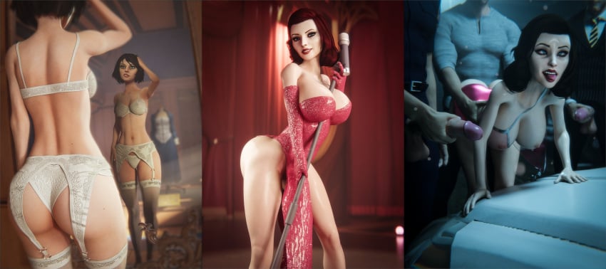 3d ahegao big_breasts bioshock bioshock_infinite blue_eyes breasts busty currysfm elizabeth_comstock female female_focus hourglass_figure large_breasts makeup tagme wide_hips