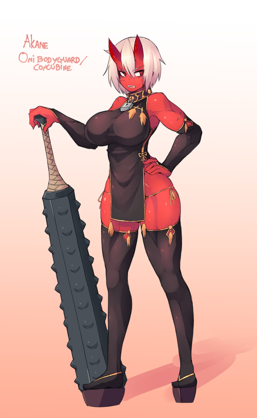 female mace monster_girl oni red_skin skimpy_clothes solo sub-res weapon