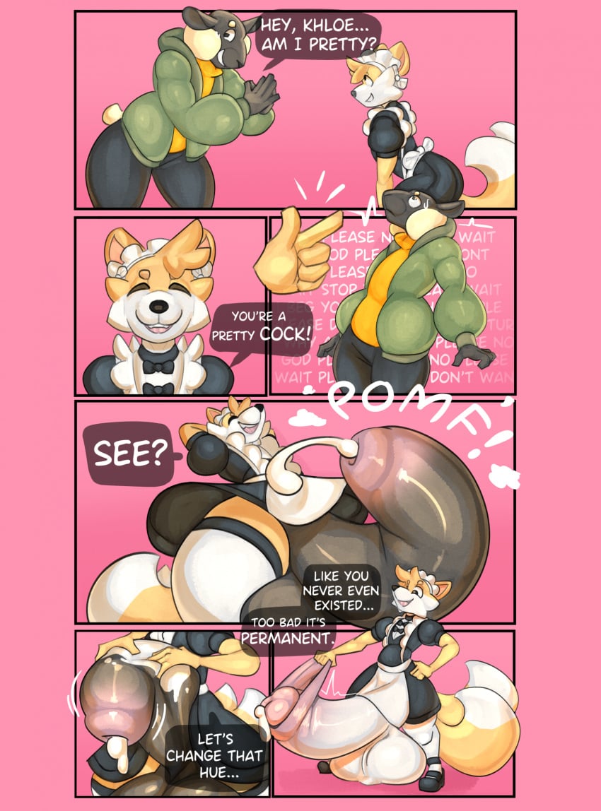 2_tails anthro attikipp balls begging big_balls big_penis bodily_fluids bovid canid canine caprine clothing cock_transformation color_change cum duo femboy forced forced_transformation foreskin fox genital_fluids genitals hi_res huge_balls huge_cock hyper hyper_balls hyper_genitalia hyper_penis identity_death instant_transformation khloe_prower maid_uniform male male/male mammal multi_tail penis permanent sheep tail transformation uniform