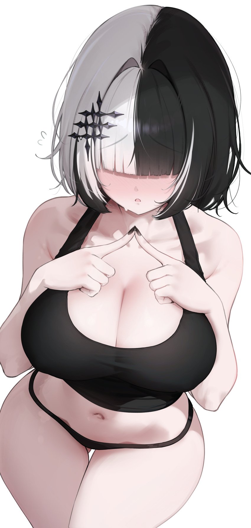 1girls big_breasts breasts busty female hair_covering_eyes hololive shiori_novella