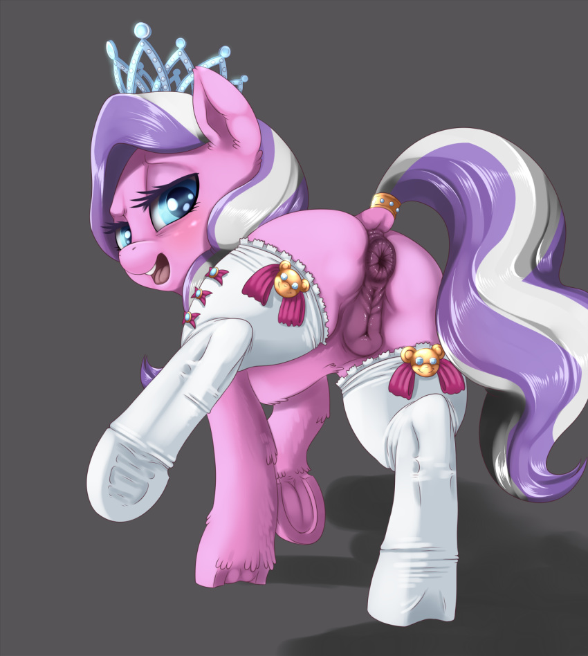 1girls 2017 anatomically_correct anatomically_correct_pussy animal_ears animal_genitalia animal_pussy anus ass big_ass big_butt blush butt clothing dat_ass datflank diamond_tiara_(mlp) earth_pony equine equine_pussy eyelashes female female_only feral friendship_is_magic fur grey_background hair hasbro hi_res hooves horse legwear long_hair long_tail looking_at_viewer mammal mane mare multicolored_hair multicolored_mane multicolored_tail my_little_pony open_mouth open_smile pink_fur pony purple_hair pussy simple_background smile solo tail thick thick_ass thick_thighs two_tone_hair underhoof vagina white_hair wide_hips