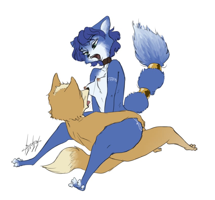 absurd_res anthro blulesnsfw breast_play breasts canid canine duo female fox fox_mccloud hi_res krystal_(star_fox) male male/female mammal nintendo riding sex star_fox titjob