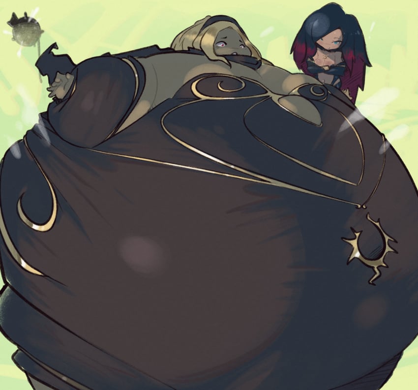 belly_expansion gravity_rush huge_belly hyper_belly immobile immobilization inflation kat_(gravity_rush) raven_(gravity_rush) secretstarroom spherical_inflation sunken_limbs