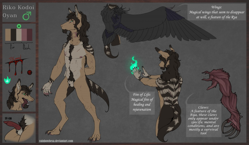 anthro canine demon green_eyes hybrid jackal magic mammal model_sheet nude riko samanta_(artist) scar tales_of_the_rubro_suns wings wolf