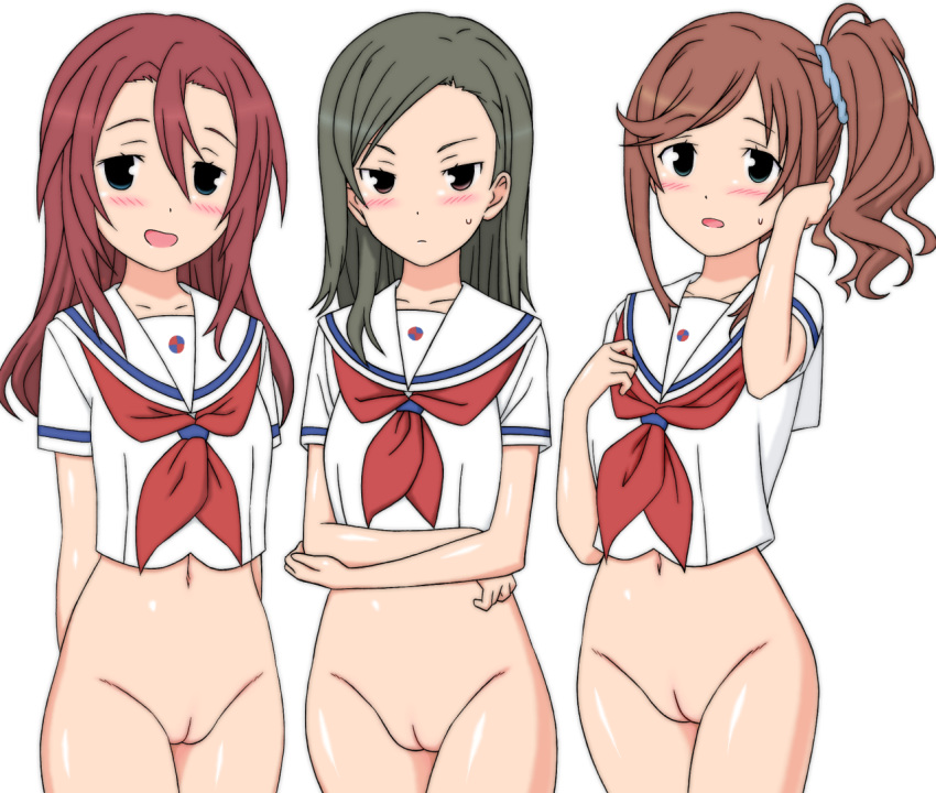 blush color female high_school_fleet looking_at_viewer michiru_takeda pose ritsuko_matsunaga sakura_ise shaved_pussy