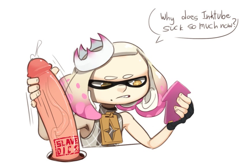 +_+ 1boy ? bare_arms crown cum domino_mask english female femdom fingerless_gloves glory_hole handjob large_penis masturbation mole_under_mouth multicolored_hair nintendo pearl_(splatoon) penis phone pink_hair simple_background sleeveless speech_bubble splatoon splatoon_2 tentacle_hair text two-tone_hair veiny_penis white_background white_hair yawake yellow_eyes zipper