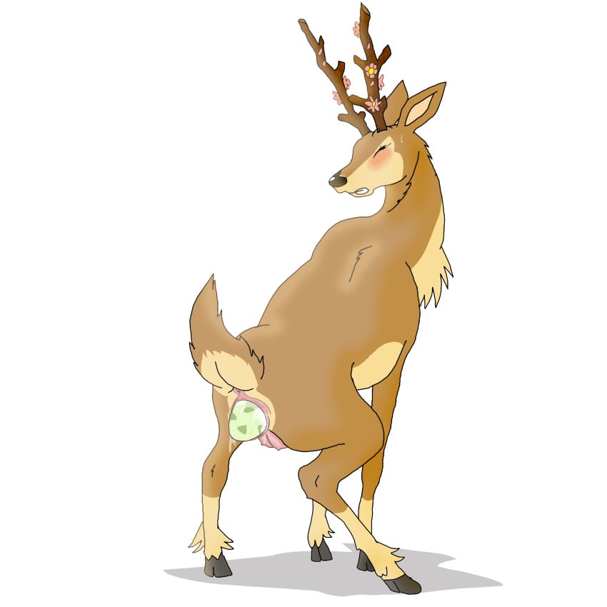 1girls 2017 anatomically_correct antlers anus birth blush cervine deer doe egg egg_laying female feral furry nintendo pokemon pokemon_bw pussy sawsbuck spring_sawsbuck squatting teats unknown_artist white_background