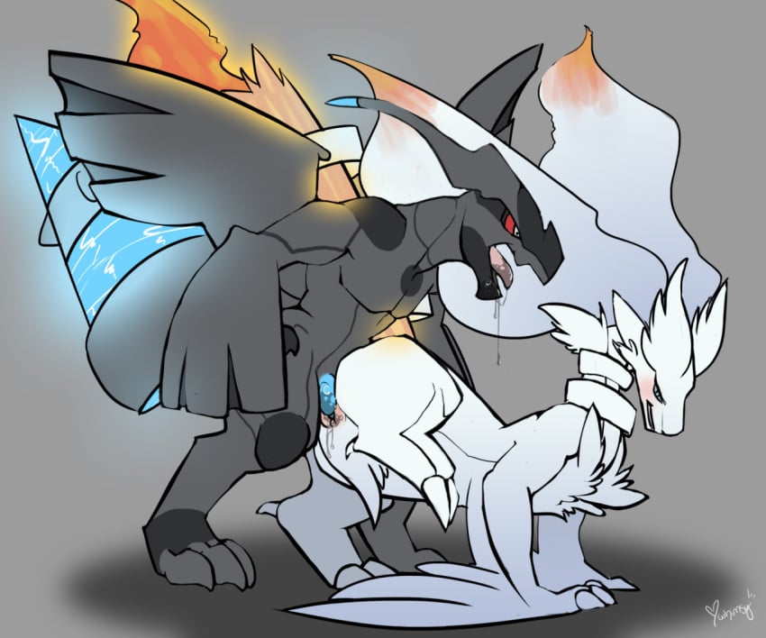 2_toes 3_toes angry black_tail blue_eyes blue_penis blue_tail blush claws duo fur glowing_tail invalid_tag legendary_pokemon nintendo open_mouth penis pokemon pussy pussy_juice red_eyes red_tail reshiram saliva sex toes tung video_games white_fur white_tail wing_hand wings yelling zekrom