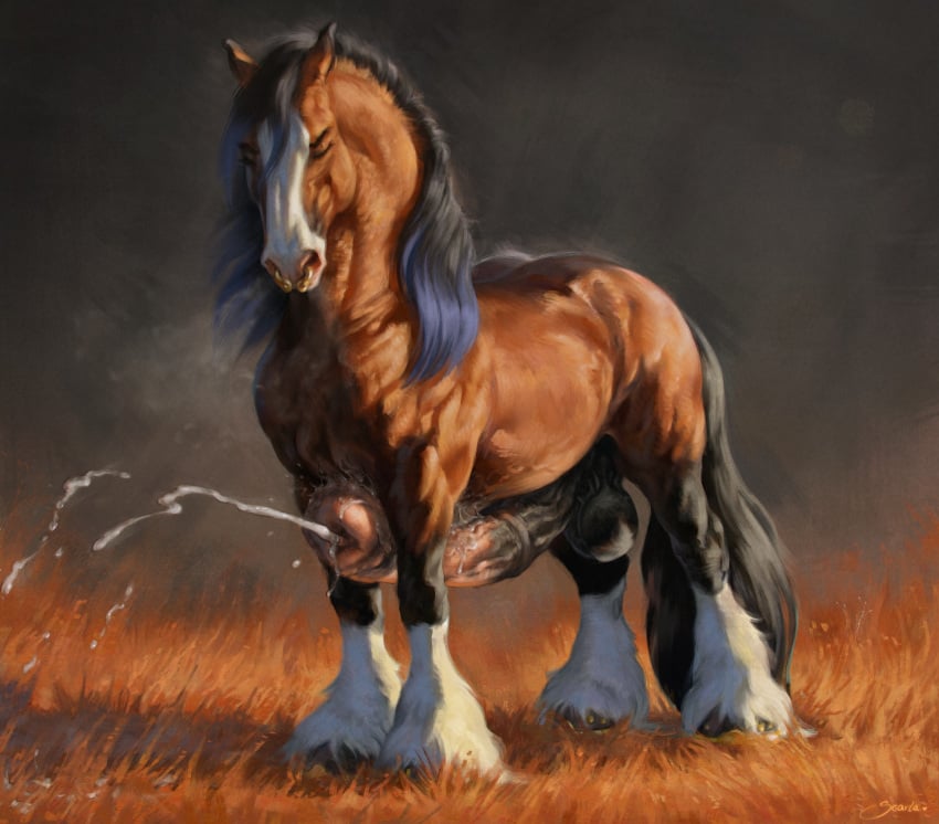 absurd_res animal_genitalia animal_penis balls belly_slapping_masturbation big_balls big_penis bodily_fluids cum draft_horse ejaculation equid equine equine_genitalia equine_penis facial_piercing feral flared_penis genital_fluids genitals hi_res hooves horse huge_filesize huge_penis male mammal masturbation medial_ring nose_piercing nose_ring penis piercing ring_piercing scarlanya solo unguligrade vein veiny_penis