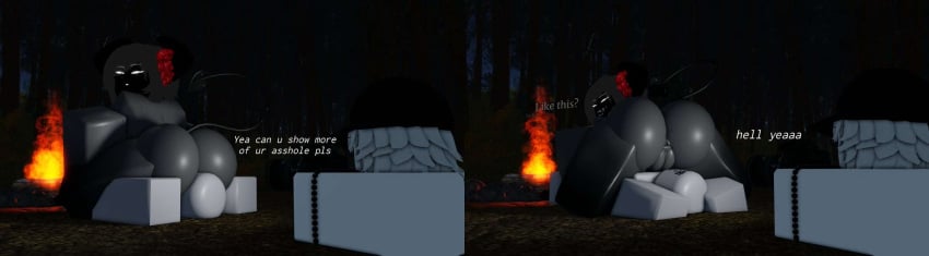1boy 2girls 3d 3d_(artwork) anus ass collaboration demon demon_girl demon_horns demon_tail dialogue eldie_(lampshaderr34) english_text facesitting lampshaderr34 original_character pussy roblox robloxian smothering smothering_ass stonercrimm tagme text thighs