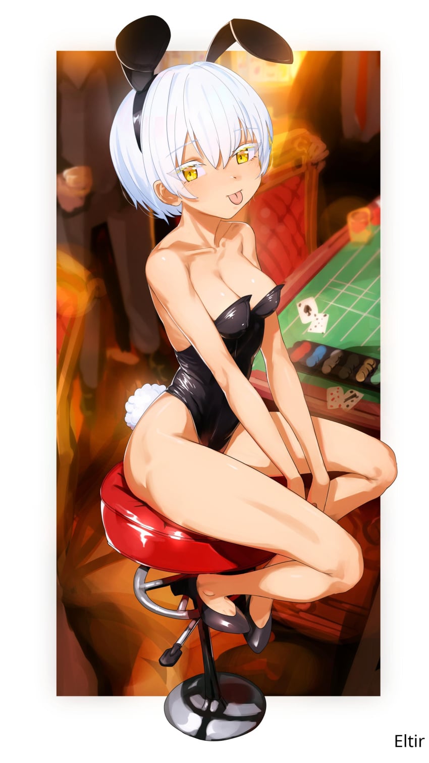 1girls 2d 2d_(artwork) 2d_artwork average_breasts bare_arms bare_calves bare_chest bare_hands bare_hips bare_knees bare_legs bare_shoulders bare_skin bare_thighs black_bunny_ears black_bunnysuit black_footwear black_hairband black_high_heels black_leotard black_shoes black_topwear breasts bunny_costume bunny_ears bunny_tail bunnygirl bunnygirl_outfit bunnysuit calves cleavage collarbone digital digital_art digital_drawing digital_drawing_(artwork) digital_media digital_media_(artwork) drawing eltir exposed_arms exposed_chest exposed_hips exposed_legs exposed_shoulders exposed_skin exposed_thighs eyebrows_visible_through_hair female female_focus female_only footwear full_body hair_between_eyes high_heels high_resolution highres indoor indoors knees lean_figure legs leotard looking_at_viewer medium_breasts narrow_waist oc original original_art original_artwork original_character shoes short_hair shoulders sitting slender_body slender_waist slim_female slim_waist solo stool thighs tongue tongue_out topwear white-haired_female white_hair yellow-eyed_female yellow_eyes