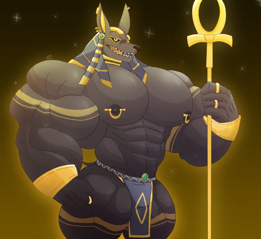 abs anthro anubis artist_request bara bara_tiddies bara_tits barazoku biceps canine egyptian_mythology jackal male muscles muscular muscular_arms muscular_legs muscular_male muscular_thighs pecs tail