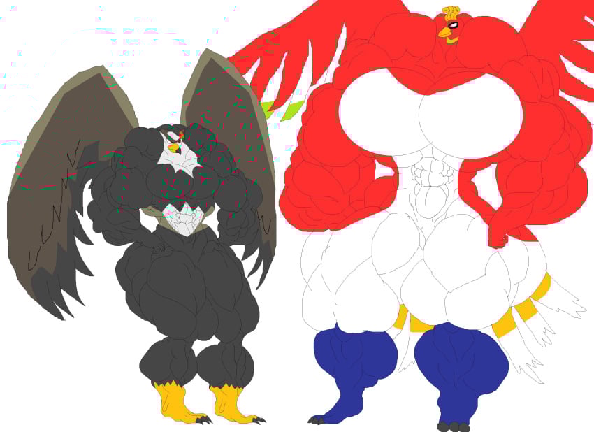2girls abs biceps breasts female ho-oh inflamusgrow muscles muscular muscular_arms muscular_female muscular_legs muscular_thighs pecs pokemon staraptor