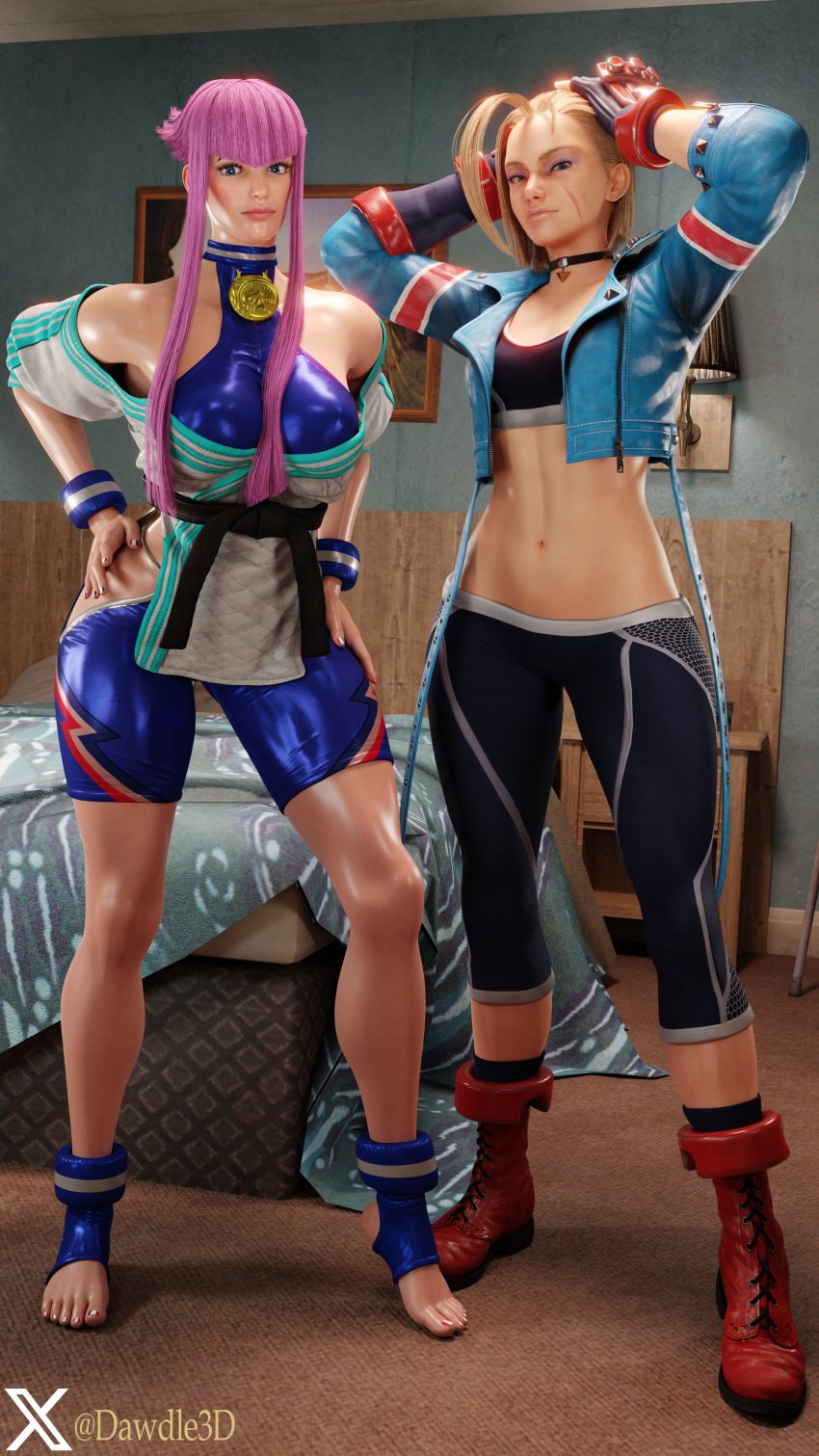 2girls 3d athletic athletic_female blonde_hair british british_female busty cammy_white capcom dawdle3d female female_focus female_only french french_female hourglass_figure jack-o_pose manon_legrand pink_hair pose posing street_fighter street_fighter_6 tagme wide_hips