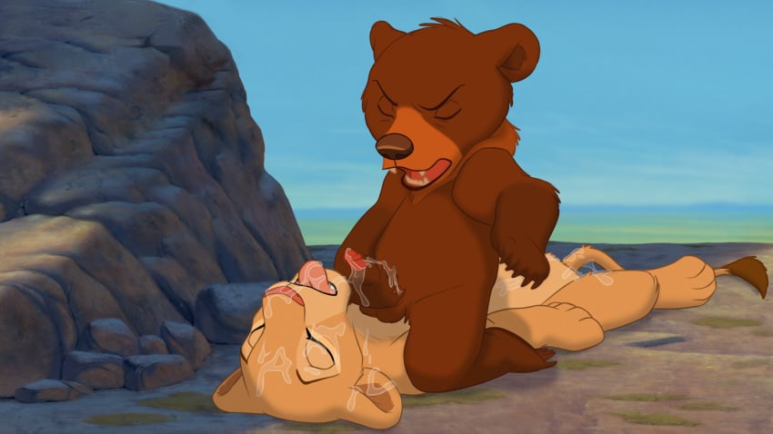 2017 after_sex bear brother_bear claws closed_eyes crossover cub cum cum_on_face disney duo fangs feline female female_feral feral fur kiara koda lion male mammal open_mouth penis straight teeth testicles the_giant_hamster the_lion_king tongue tongue_out