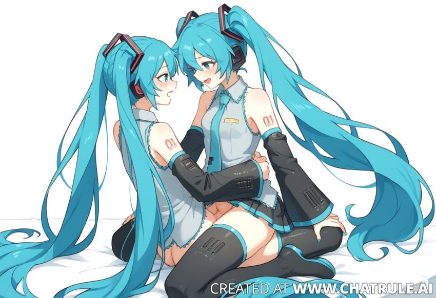 1female ai ai_generated blue_eyes blue_hair female futanari hatsune_miku hentai intersex riding riding_penis selfcest sex