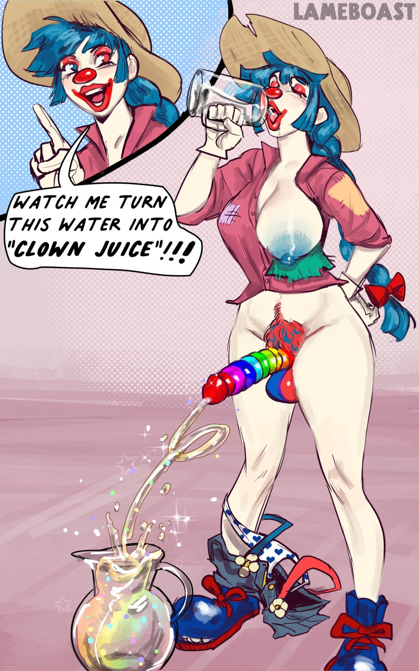 blue_nipples clown clown_girl clown_makeup dickgirl drinking drinking_water futanari futanari intersex lameboast nipple_slip omorashi party_trick peeing peeing pubes pubic_hair puss rainbow_dick rainbow_penis urinating urinating_futa urinating_futanari urination urine urine urine_in_container urine_in_cup urine_in_glass urine_stream watersports