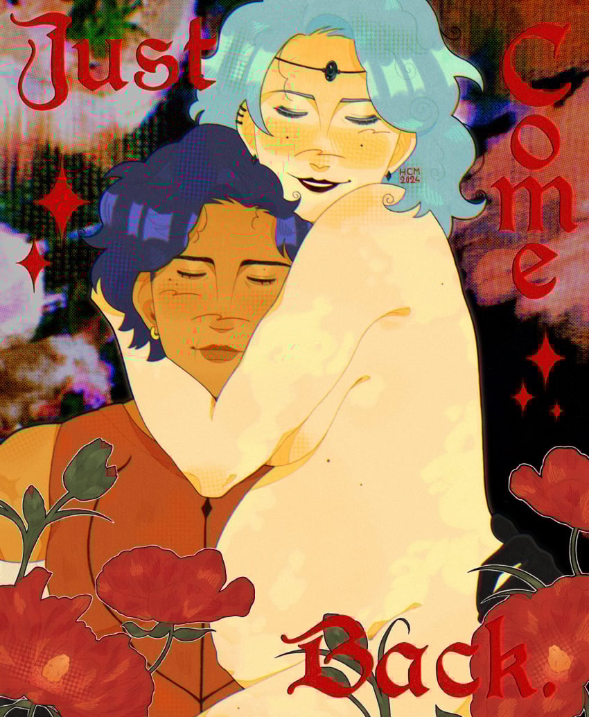 1boy 1girls anthiezzz blue_hair cahara canon_couple canon_pregnancy celeste_(fear_and_hunger) circlet closed_eyes clothed_male_nude_female completely_nude embrace fear_and_hunger female husband_and_wife jewelry light-skinned_female light_blue_hair lipstick male medium_hair nude nude_female pregnant sideboob smile tan-skinned_male tan_skin white_hair wholesome