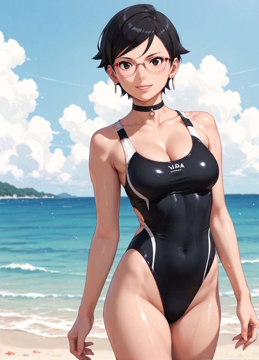1girls 2d ai_generated areolae armpit bare_arms beach big_breasts black_eyes black_hair boruto:_naruto_next_generations breasts chest cleavage curvy curvy_figure cute cute_face detailed eyelashes eyeshadow female female_only fit fit_female focus hair high_quality large_breasts legs light-skinned_female light_skin lips lipstick looking_at_viewer makeup mascara medium_breasts naruto naruto_(series) nero100 outdoors outside pale-skinned_female pale_skin perky_breasts petite petite_body petite_female posing sarada_uchiha seductive seductive_look short_hair skinny skinny_girl stable_diffusion swimsuit swimwear tagme teenager thighs thin_waist twintails