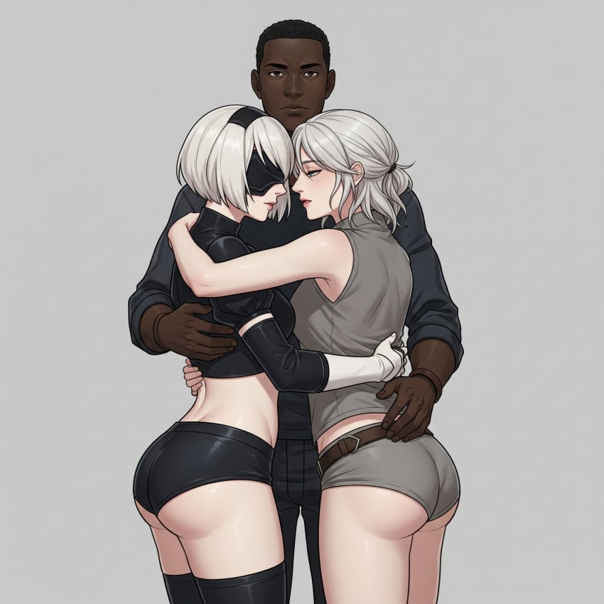 ai_generated big_ass black_panties blindfold candle ciri dark-skinned_male female green_eyes high_cut interracial nier nier:_automata nier_(series) original_character the_witcher_(series) the_witcher_3:_wild_hunt yorha_2b