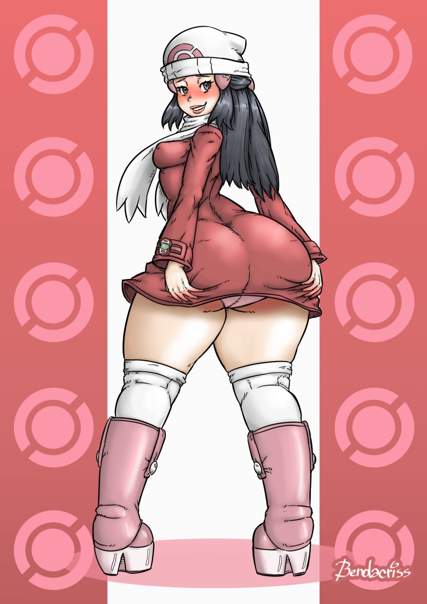 ass bendacriss big_ass blush boots bottom_heavy dawn_(pokemon) dawn_(pokemon_platinum) female human looking_at_viewer nintendo png pokemon pokemon_dppt pokemon_platinum solo thick thighhighs thighs voluptuous wide_hips