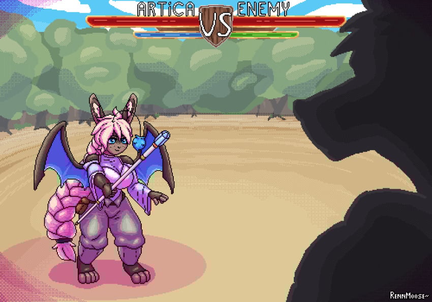 animated anthro ass big_breasts blonde_hair blue_eyes bodily_fluids braided_hair breasts cum cum_covered cum_inside defeated destroyed_clothing digital_media_(artwork) duo female fight gameplay_mechanics genital_fluids genitals gui hair health_bar magic_user male male/female messy multiple_poses nipples nude pixel_(artwork) pixel_animation pose pussy rennmoose short_stack slideshow staff tail vagina versus vulva wings