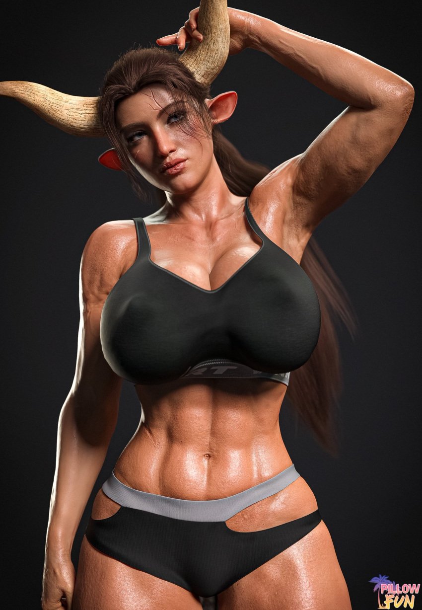 1girls 3d abs athletic_female big_ass big_breasts big_thighs breasts busty cow_ears cow_girl cow_tail curvaceous curvy curvy_figure dark-skinned_female dark_skin female gym_clothes hips horns hourglass_figure huge_breasts humanoid large_breasts legs light-skinned_female light_skin mature_female muscular_female nipple_bulge nipples_visible_through_clothing original original_character pillowfun ramona_(pillowfun) sweat thick thick_legs thick_thighs thighs top_heavy upper_body voluptuous voluptuous_female waist wide_hips wide_thighs