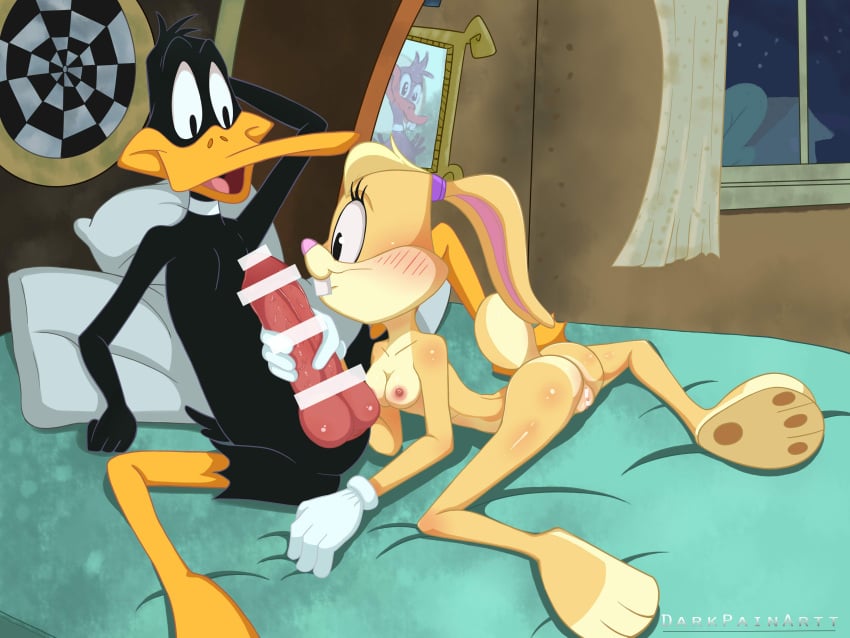 absurd_res anatid anseriform avian bed bird daffy_duck darkpain duck duo erection female furniture genitals hi_res lagomorph leporid lola_bunny looney_tunes male male/female mammal pillow pussy rabbit spread_legs spreading the_looney_tunes_show warner_brothers window