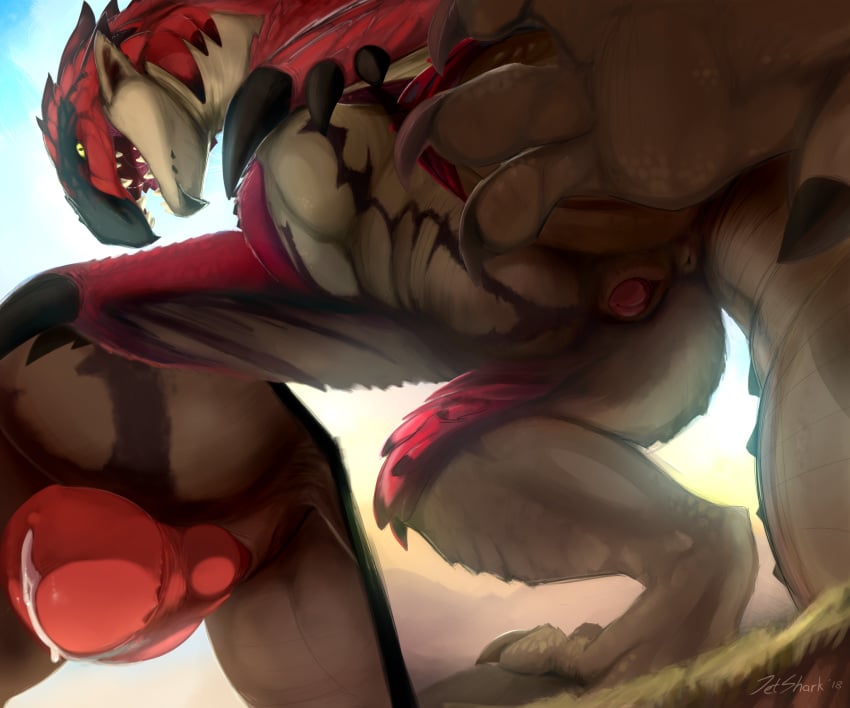 animal_genitalia anus capcom cutaway dragon erection feral foreshortening genital_slit jetshark knot looking_at_viewer low-angle_view male male_only monster_hunter open_mouth penis penis_towards_viewer precum rathalos slit solo video_games