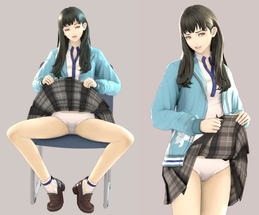 3d atlus blazer clothing female isonokami_tao_(megami_tensei) jacket megami_tensei pantsu school_uniform shin_megami_tensei shin_megami_tensei_v skirt solo sweater underwear uniform white_panties white_underwear