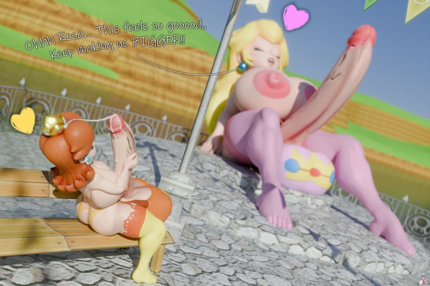 2futas 3d futa_giantess futa_only futa_with_futa futanari giantess huge_cock hyper_penis lazza_(artist) mario_(series) micro mostly_nude nude nude_futanari princess_daisy princess_peach tagme