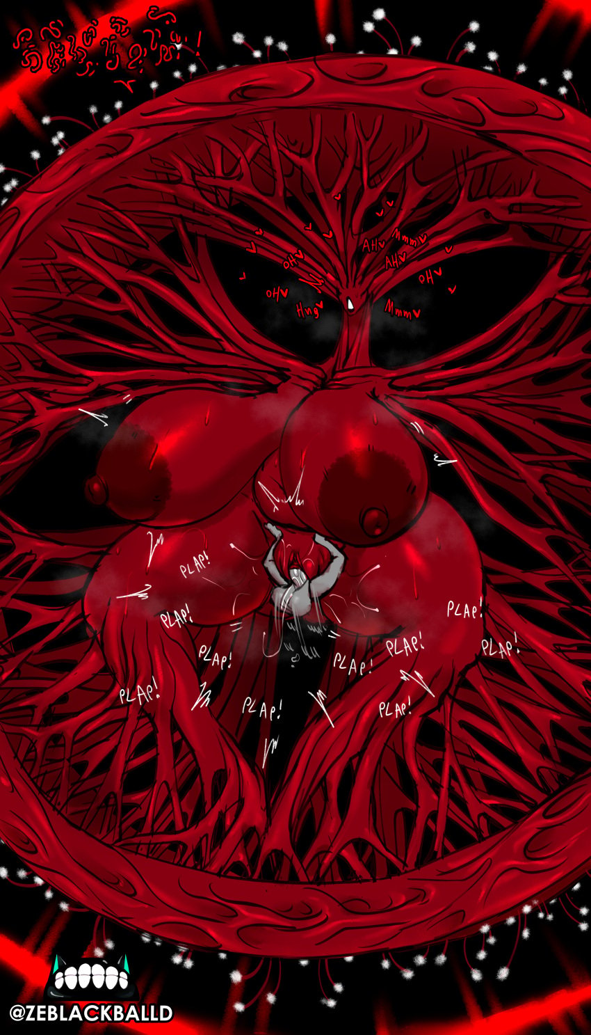 2d absurd_res alien alien_humanoid ass big_breasts big_butt big_nipples bodily_fluids breasts deity duo eldritch_abomination eldritch_being female hi_res horror_(theme) huge_breasts huge_butt huge_nipples huge_thighs human humanoid larger_female macro male male/female mammal monochrome nightmare_fuel nipples orgasm orgasm_face penetration red_body red_monochrome size_difference size_play smaller_male the_flesh_god thick_thighs vaginal_penetration ze_blackball.d zeblackballd_(artist)