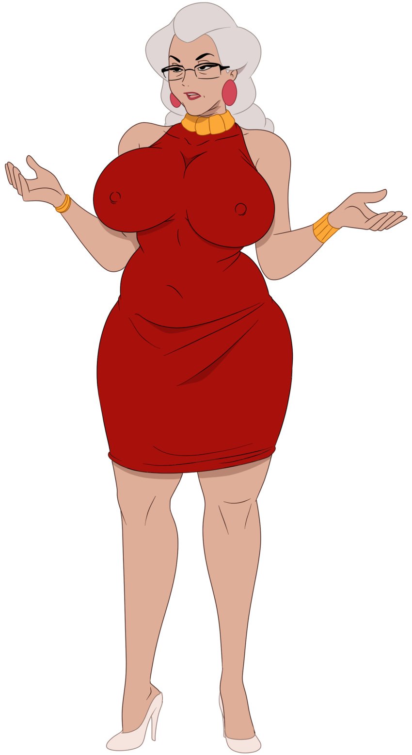 animated bbw big_ass big_breasts big_nipples discreenvision game_cg glasses grey_hair heels huge_breasts inusen lipstick milf milf_boom older_female red_dress